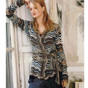 BOGO! Anthropologie Vintage Cardigan 90's Y2K Moth Crochet Scalloped Size Large